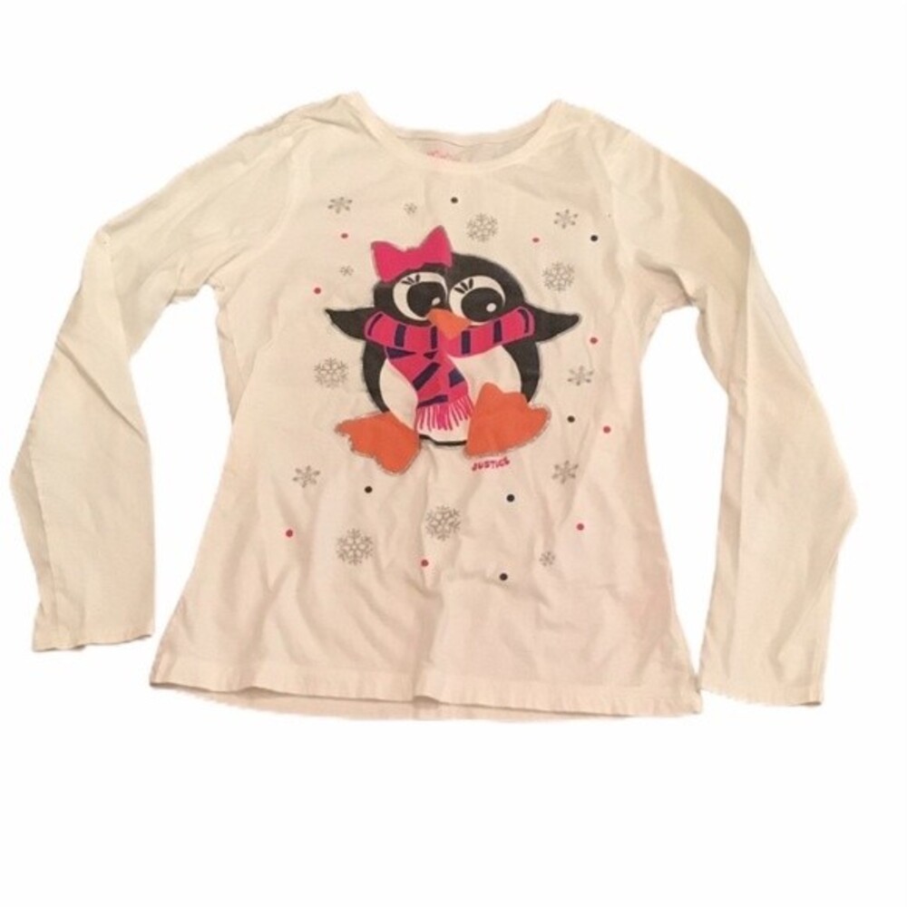 Justice Penguin and Snowflake Sparkly Long Sleeve Top Size 14
